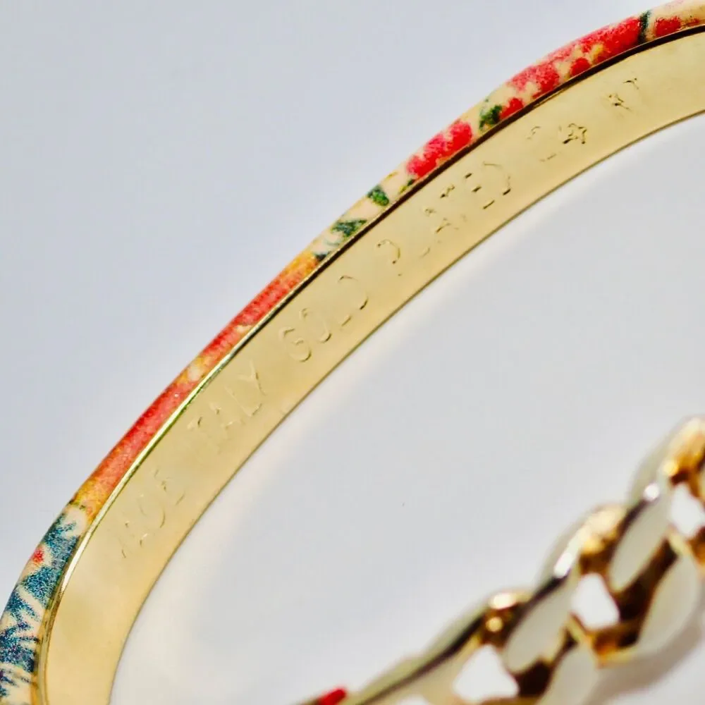 Floral 24kt Gold Plated Bangle Bracelet Made In Italy Flower Fall Italian Print